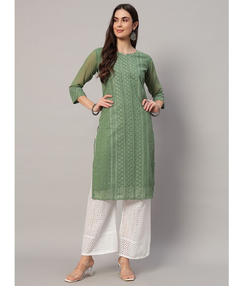     			Felopie Pack of 1 Georgette Embroidered A-line Women's Kurti - ( Green )