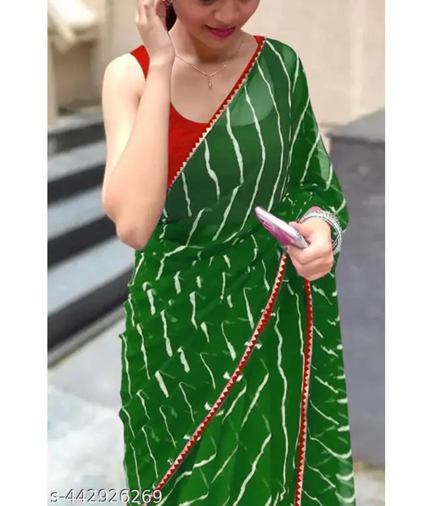     			Grubstaker Georgette Printed Saree With Blouse Piece ( Green , Pack of 1 )