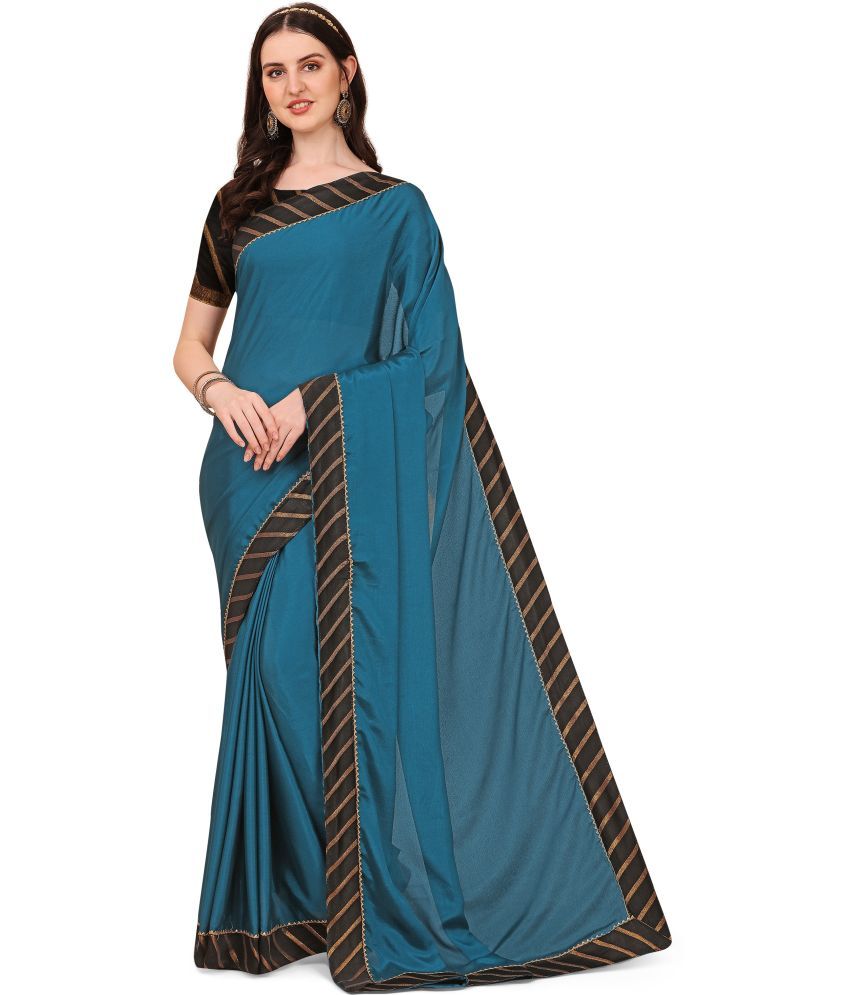     			Indian Fashionista Chiffon Solid Saree With Blouse Piece ( Blue , Pack of 1 )