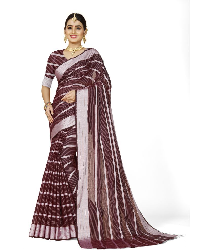     			Indian Fashionista Cotton Silk Printed Saree With Blouse Piece ( Maroon , Pack of 1 )