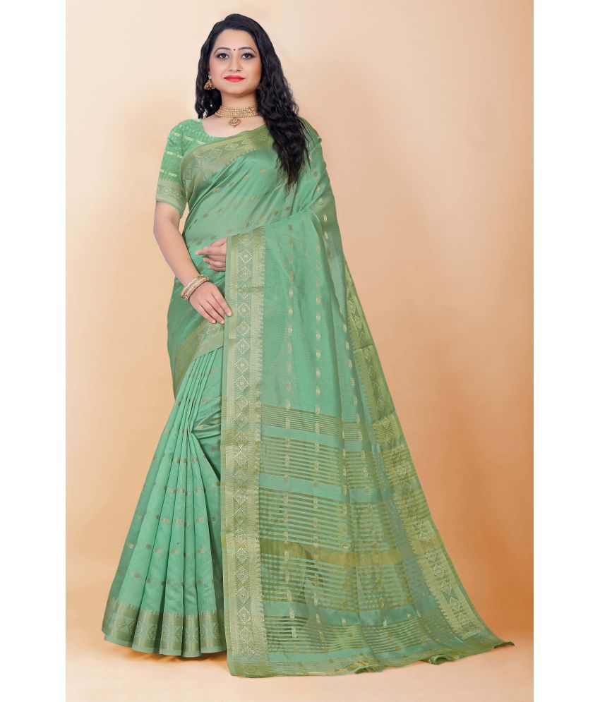     			Indian Fashionista Cotton Silk Self Design Saree With Blouse Piece ( Light Green , Pack of 1 )