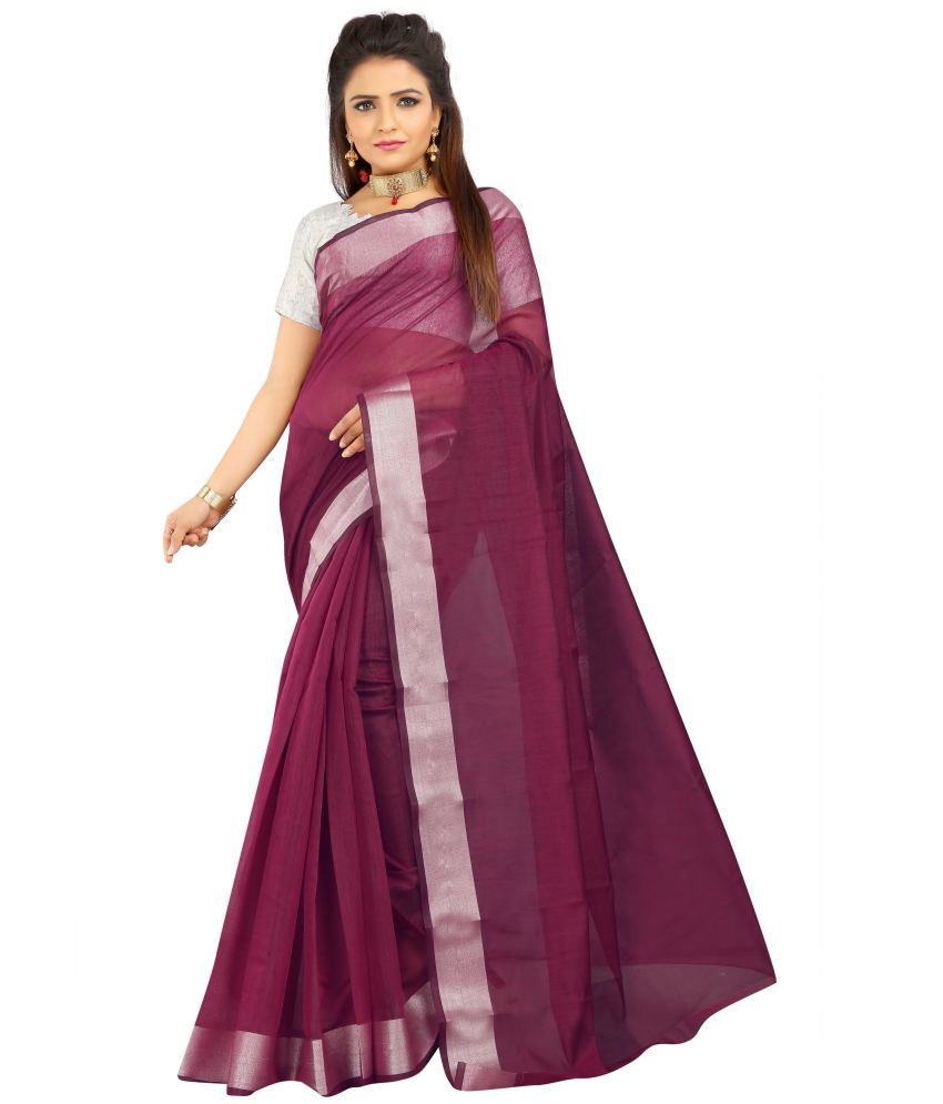     			Indian Fashionista Cotton Silk Solid Saree With Blouse Piece ( Purple , Pack of 1 )