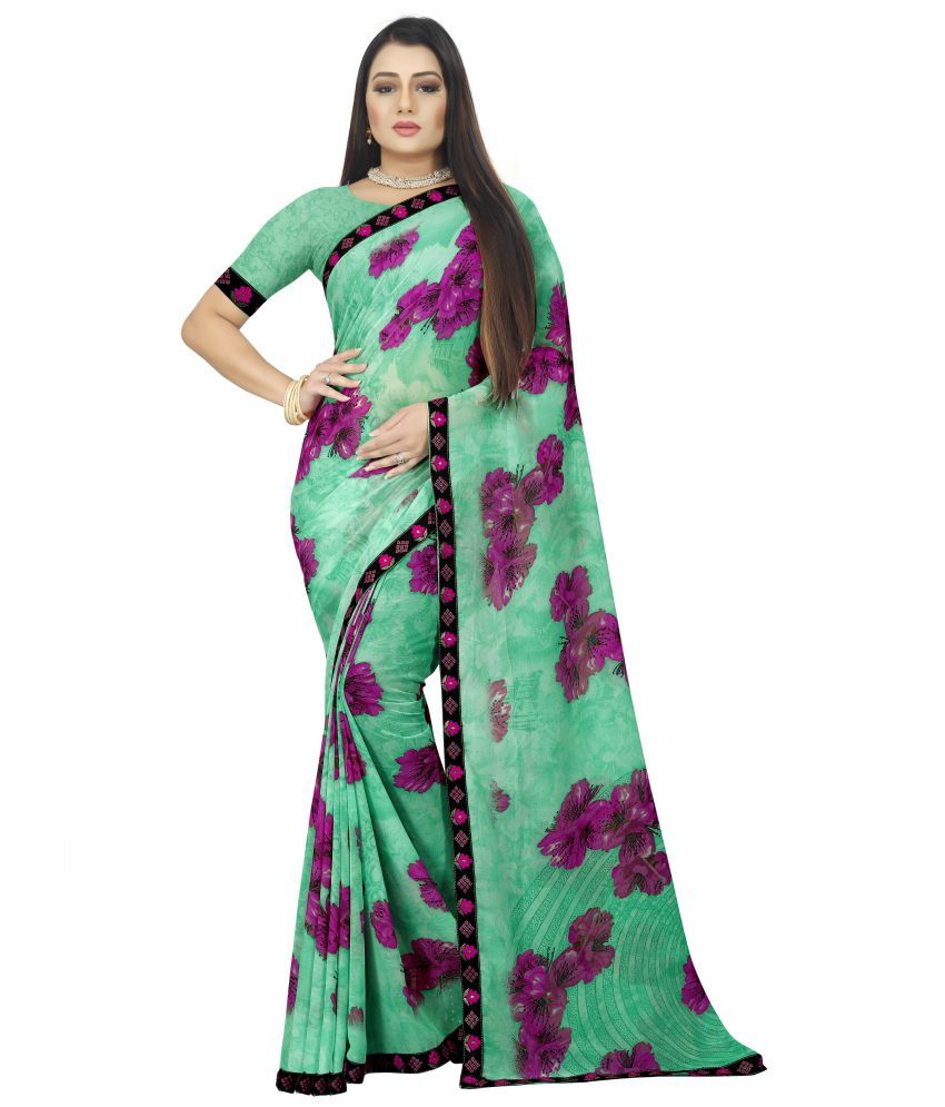     			Indian Fashionista Georgette Printed Saree With Blouse Piece ( Green , Pack of 1 )