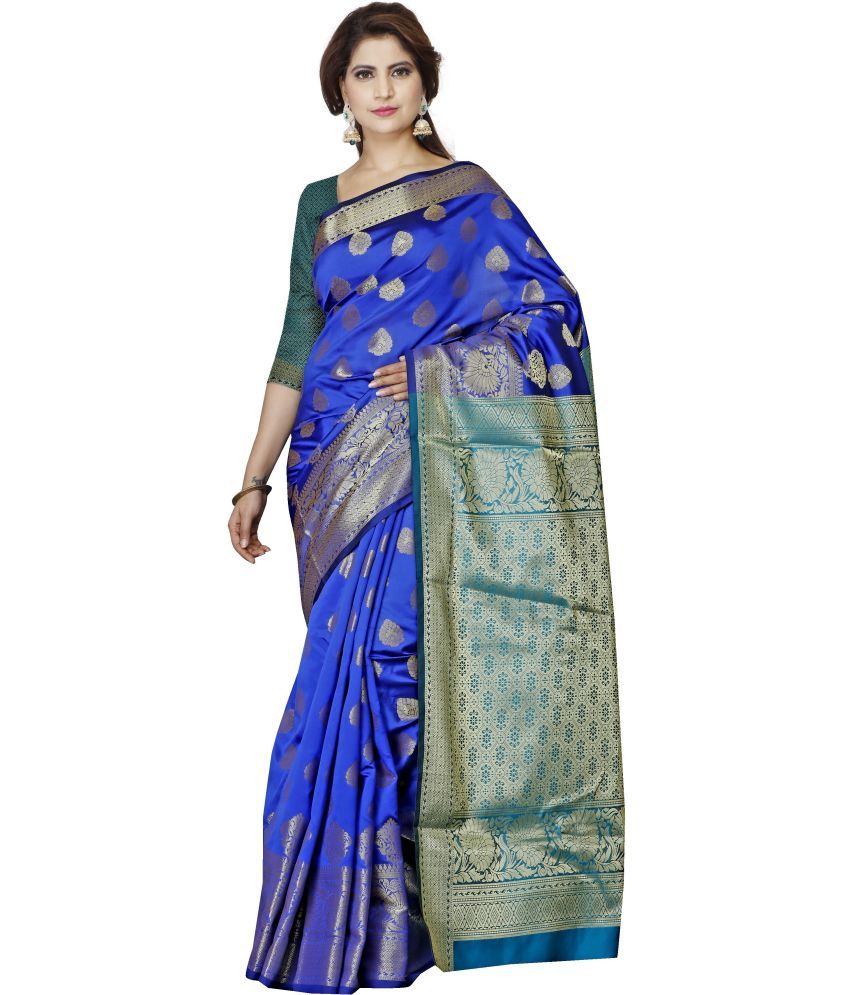     			Indian Fashionista Jacquard Woven Saree With Blouse Piece ( Blue , Pack of 1 )