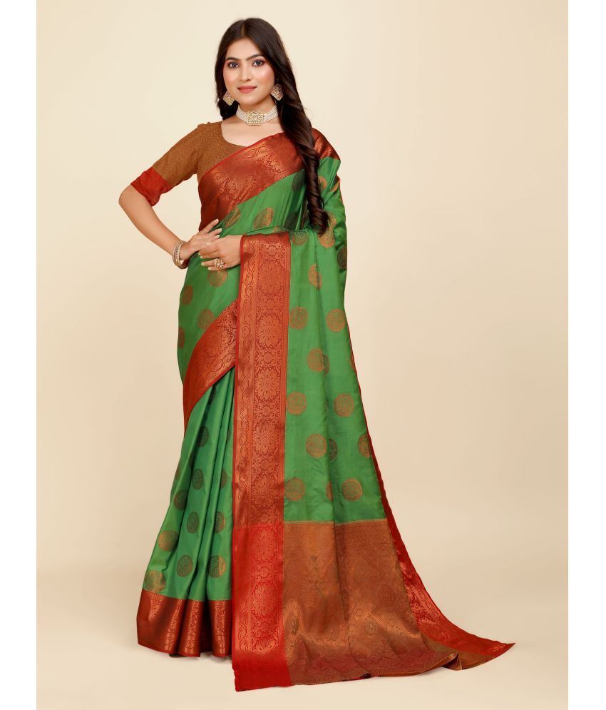     			Indian Fashionista Organza Woven Saree With Blouse Piece ( Light Green , Pack of 1 )