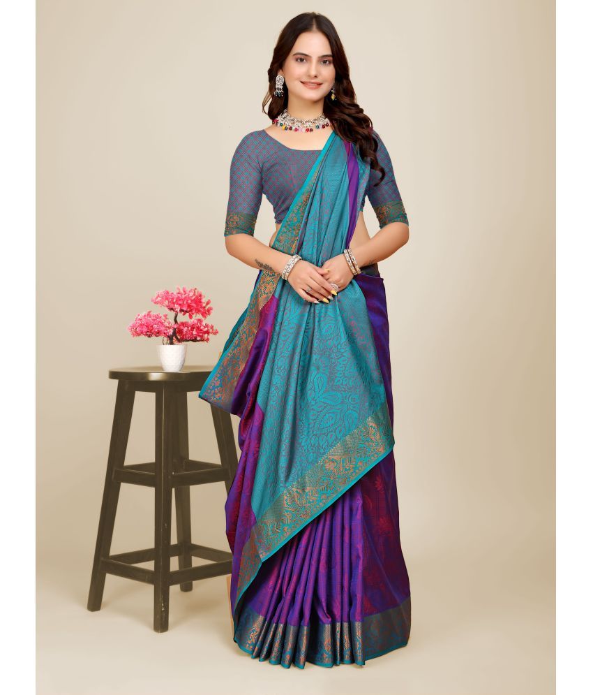     			Indian Fashionista Organza Woven Saree With Blouse Piece ( Multicolor , Pack of 1 )