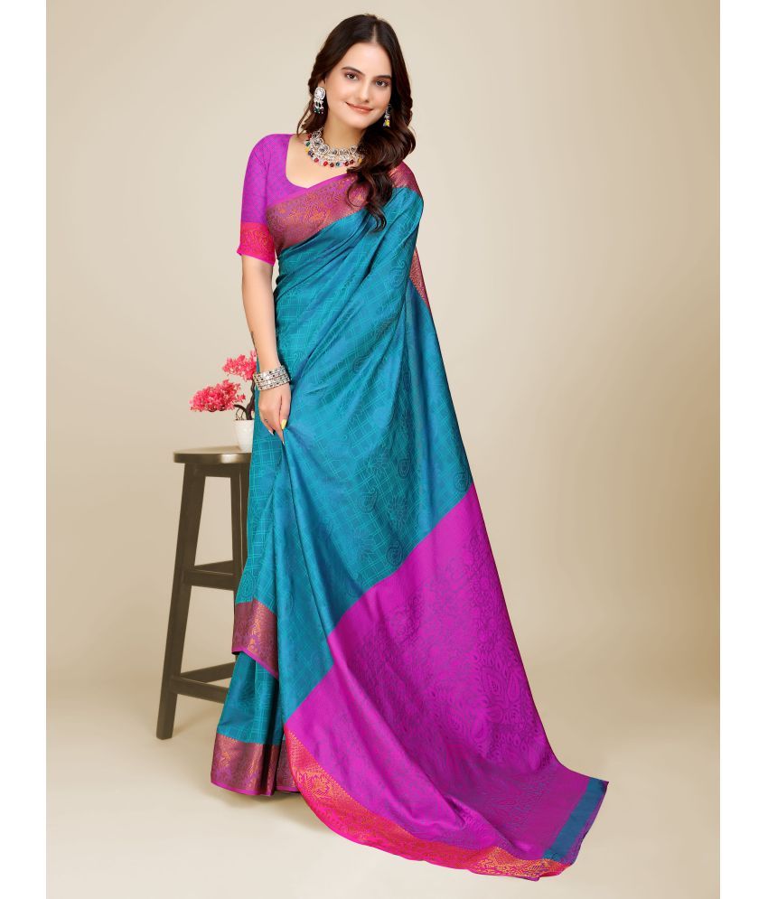     			Indian Fashionista Organza Woven Saree With Blouse Piece ( Light Blue , Pack of 1 )