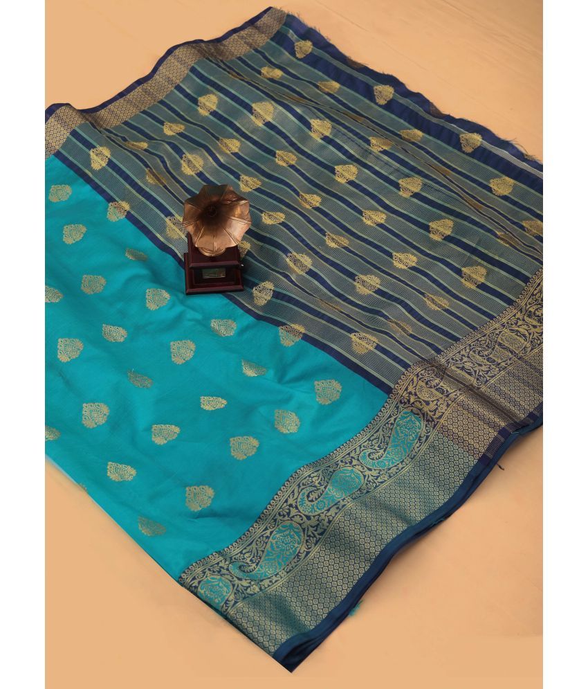     			Indian Fashionista Silk Blend Woven Saree With Blouse Piece ( Green , Pack of 1 )