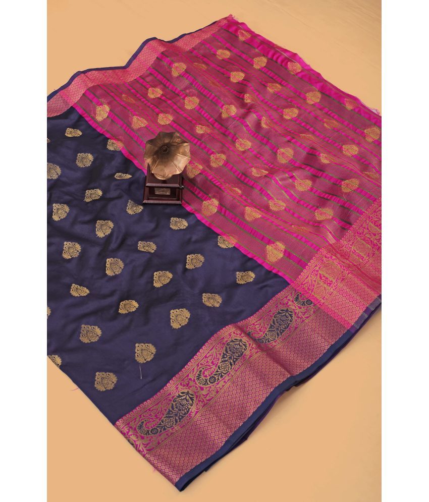     			Indian Fashionista Silk Blend Woven Saree With Blouse Piece ( Blue , Pack of 1 )