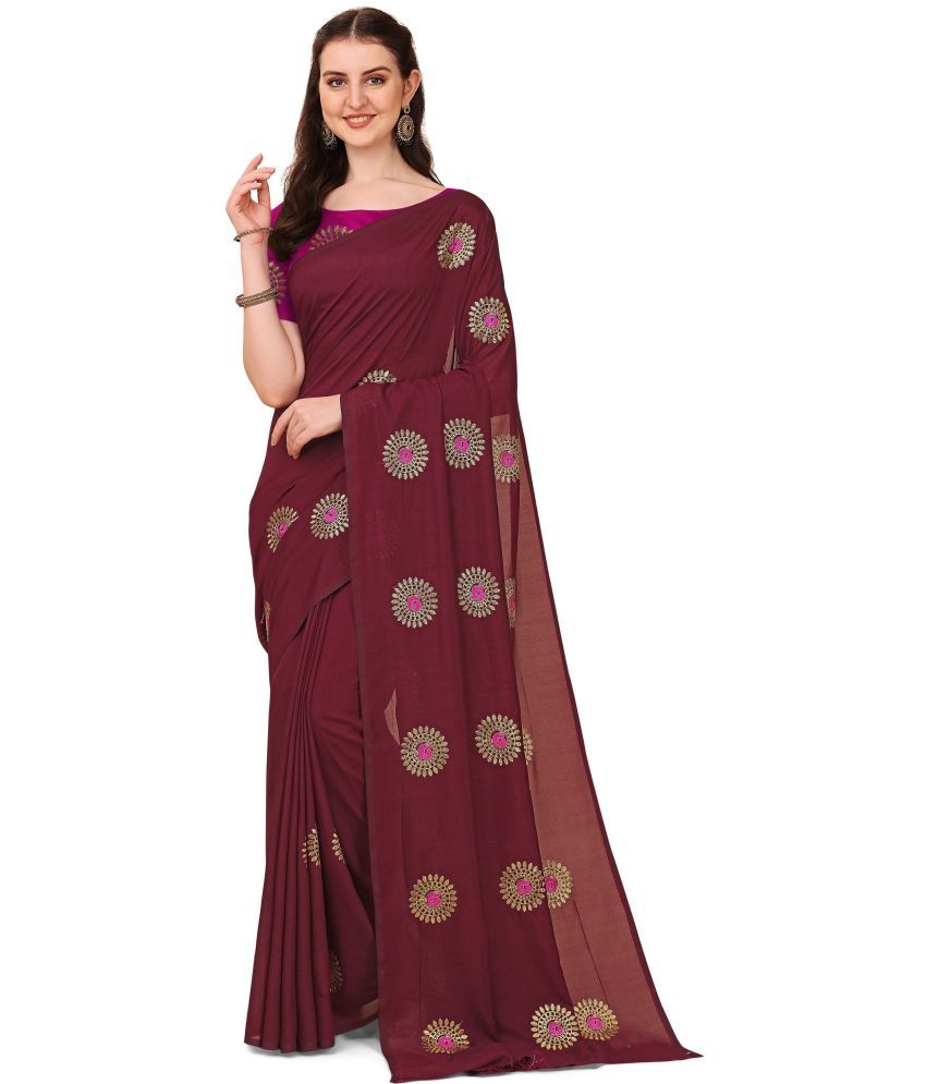     			Indian Fashionista Silk Embroidered Saree With Blouse Piece ( Brown , Pack of 1 )