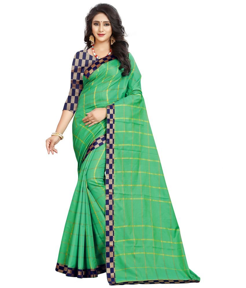     			Indian Fashionista Silk Printed Saree With Blouse Piece ( Green , Pack of 1 )