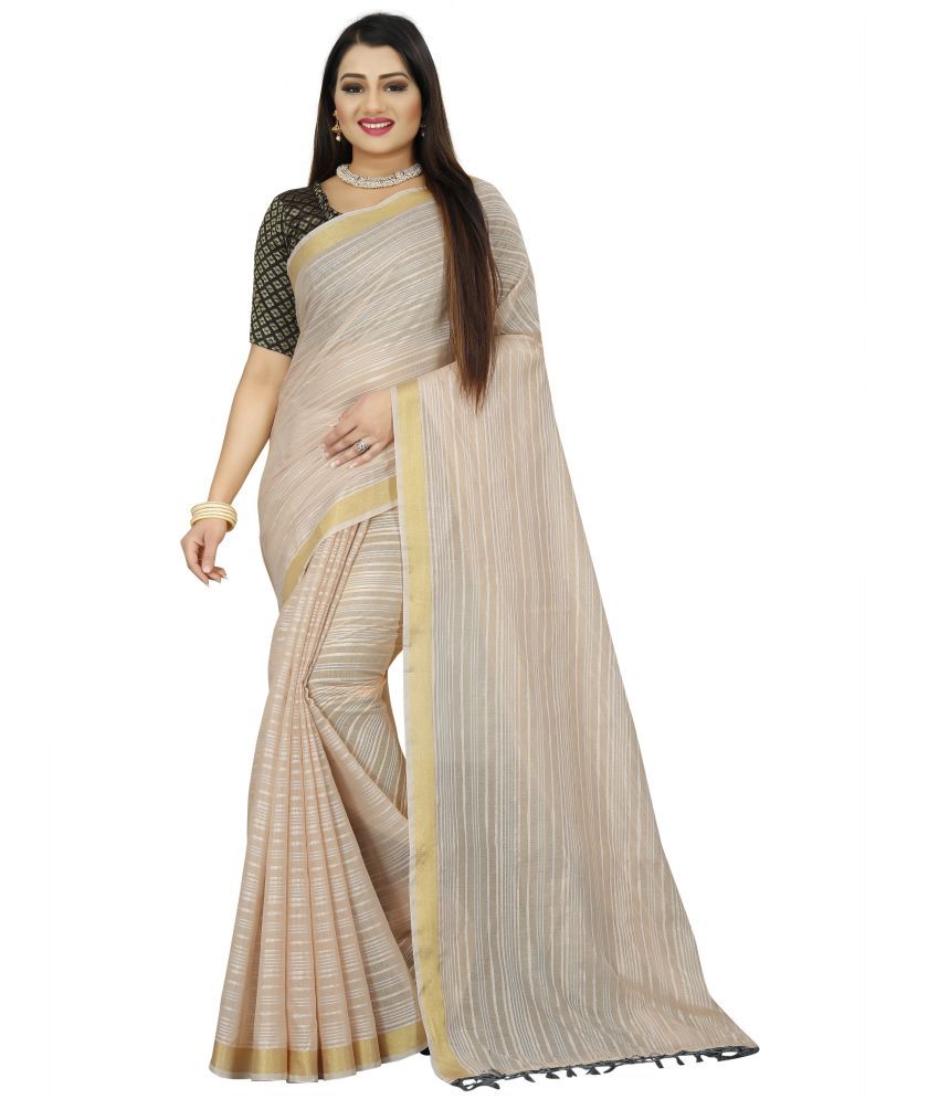     			Indian Fashionista Silk Self Design Saree With Blouse Piece ( Beige , Pack of 1 )