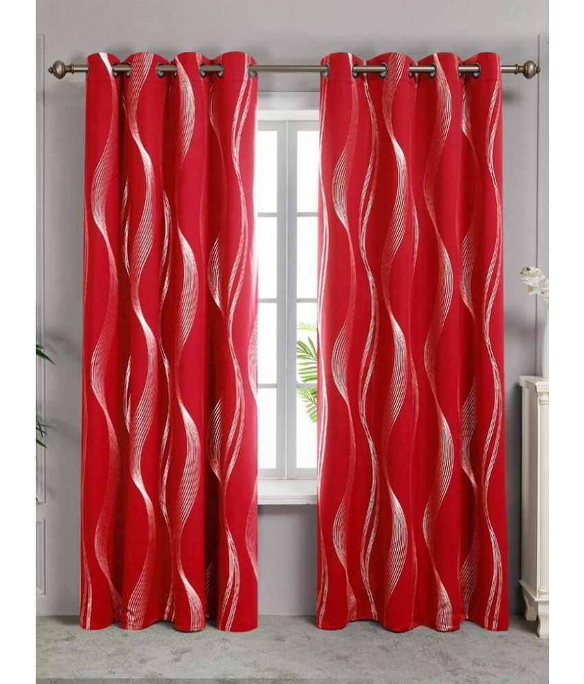     			S23 Graphic Room Darkening Eyelet Curtain 5 ft ( Pack of 1 ) - Red