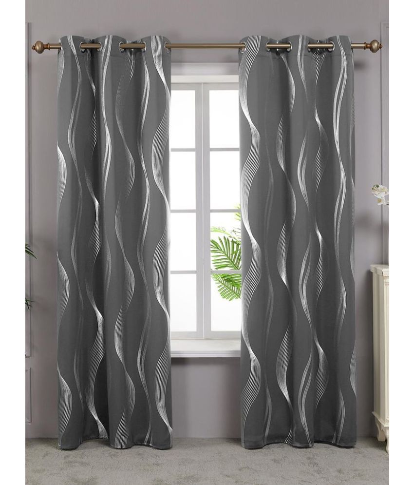     			S23 Graphic Room Darkening Eyelet Curtain 5 ft ( Pack of 1 ) - Black