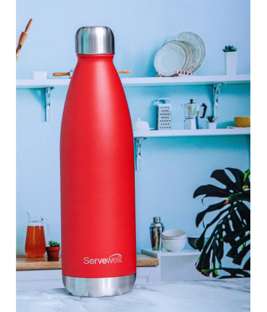     			Servewell SS Single Wall Bottle 1000 ml - Fuji Red Red Steel Water Bottle 1000 mL ( Set of 1 )