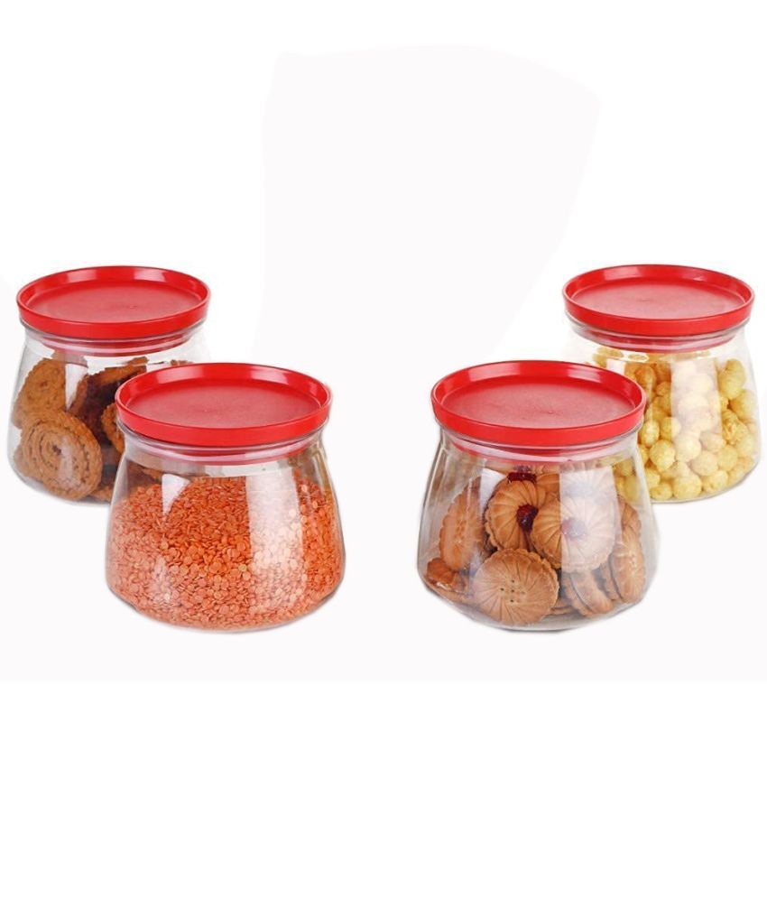     			Swaraa Kitchenware Plastic Red Cookie Container ( set of 4 )