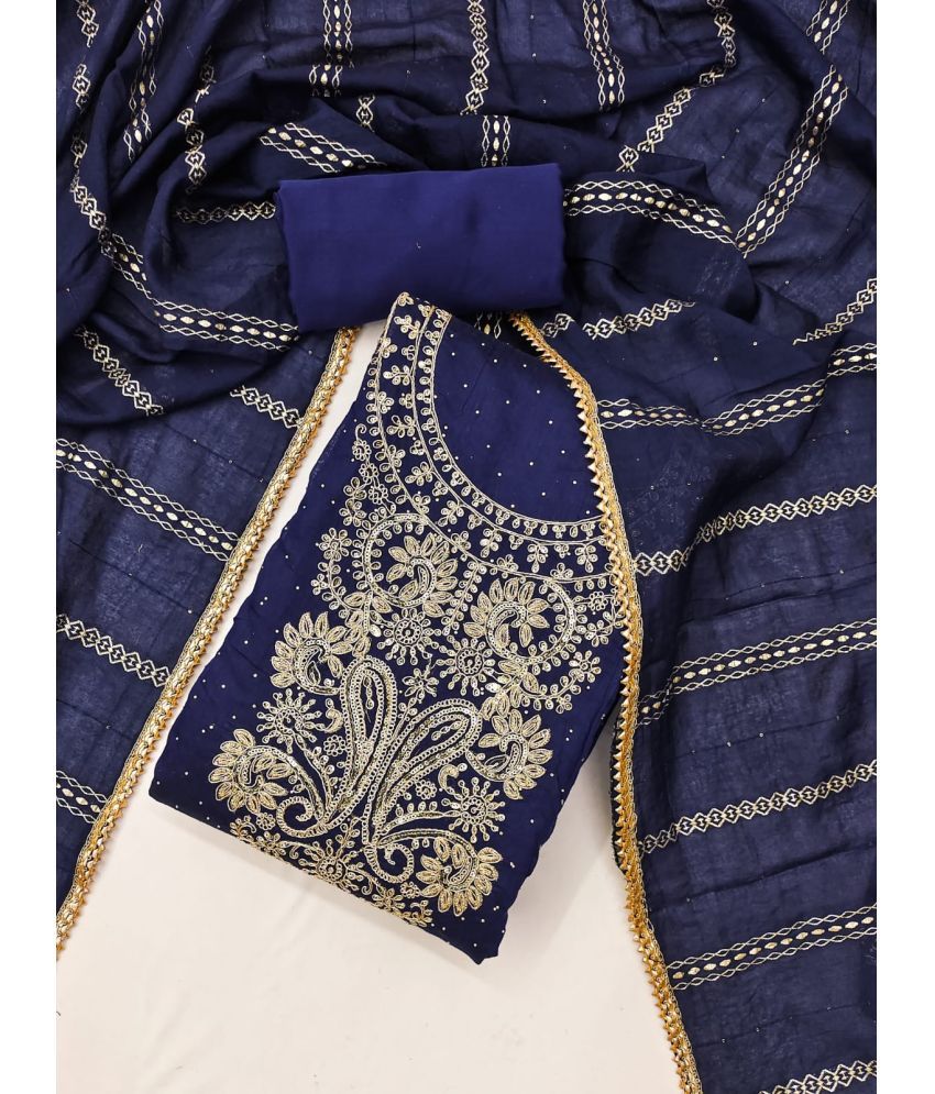     			ALSHOP Unstitched Chanderi Embroidered Dress Material - Blue ( Pack of 1 )