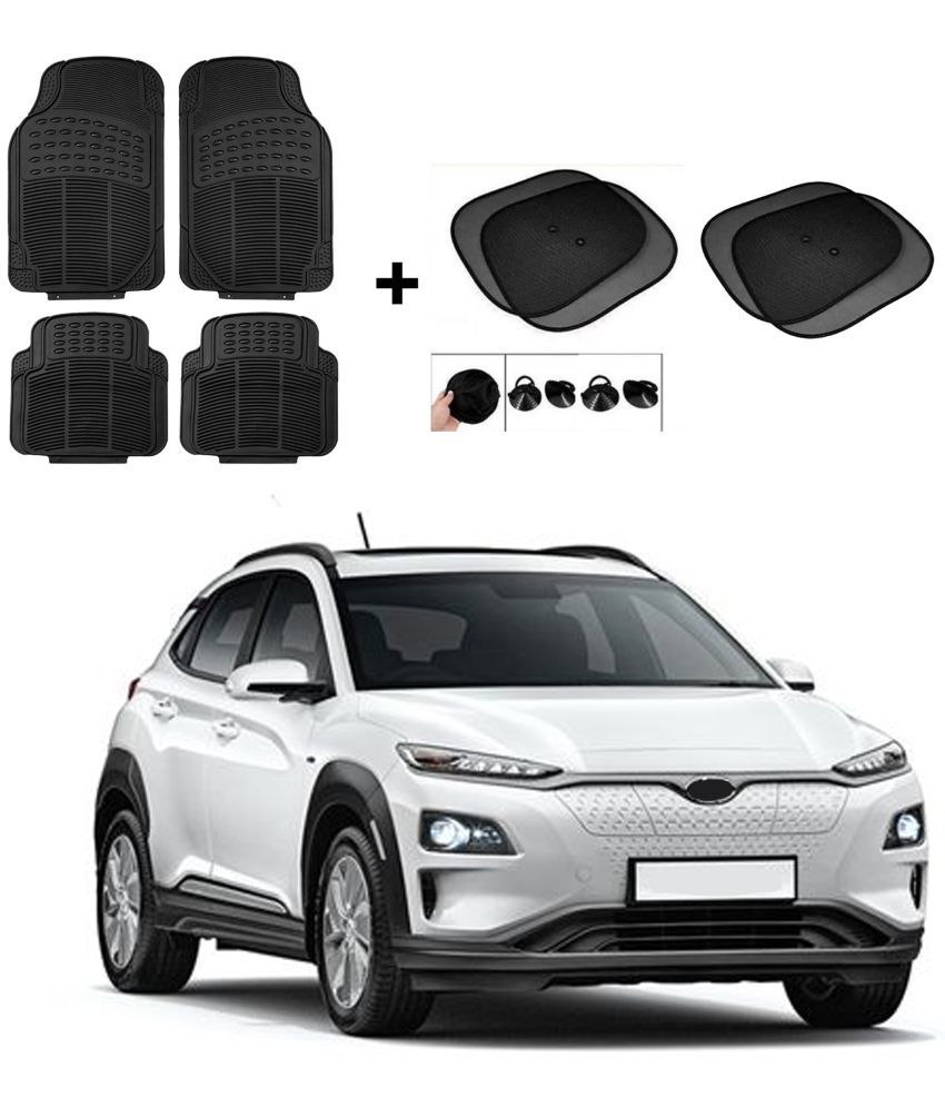     			ARLOOK Car Rubber Foot Mat (Set Of 4) + Sunshades (Set Of 4) For Hundai  Kona  (All Models)