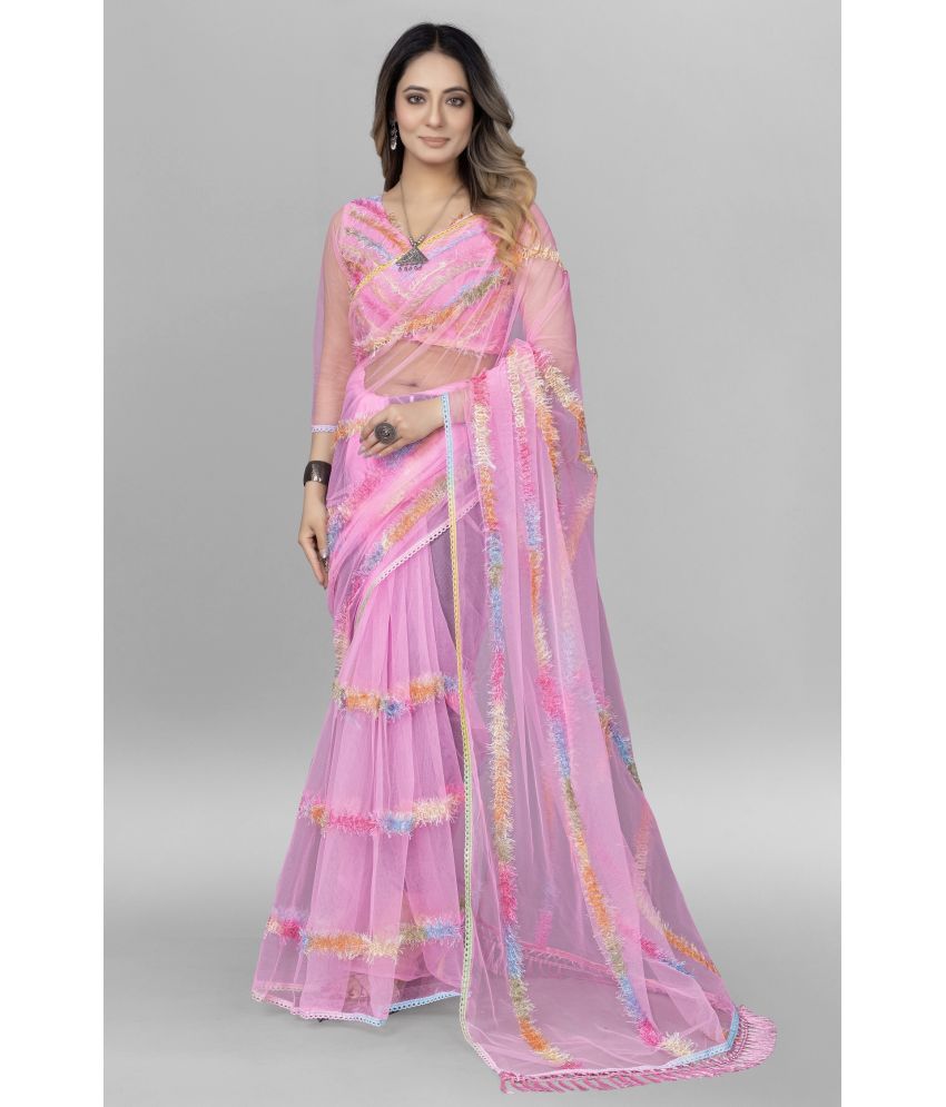     			Aika Net Embellished Saree With Blouse Piece ( Pink , Pack of 1 )