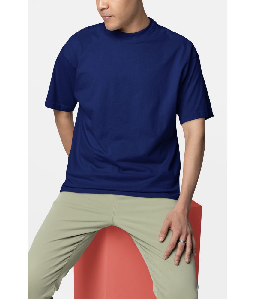     			BICHARA Cotton Blend Oversized Fit Solid Half Sleeves Men's Round T-Shirt - Navy Blue ( Pack of 1 )