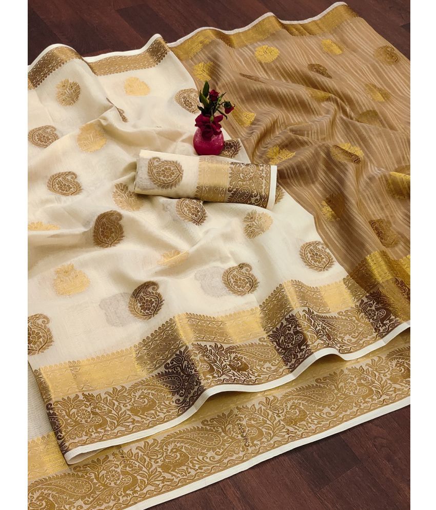     			IndShopMart Cotton Silk Woven Saree With Blouse Piece ( Beige , Pack of 1 )