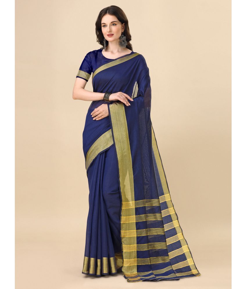     			Indian Fashionista Silk Printed Saree With Blouse Piece ( Blue , Pack of 1 )