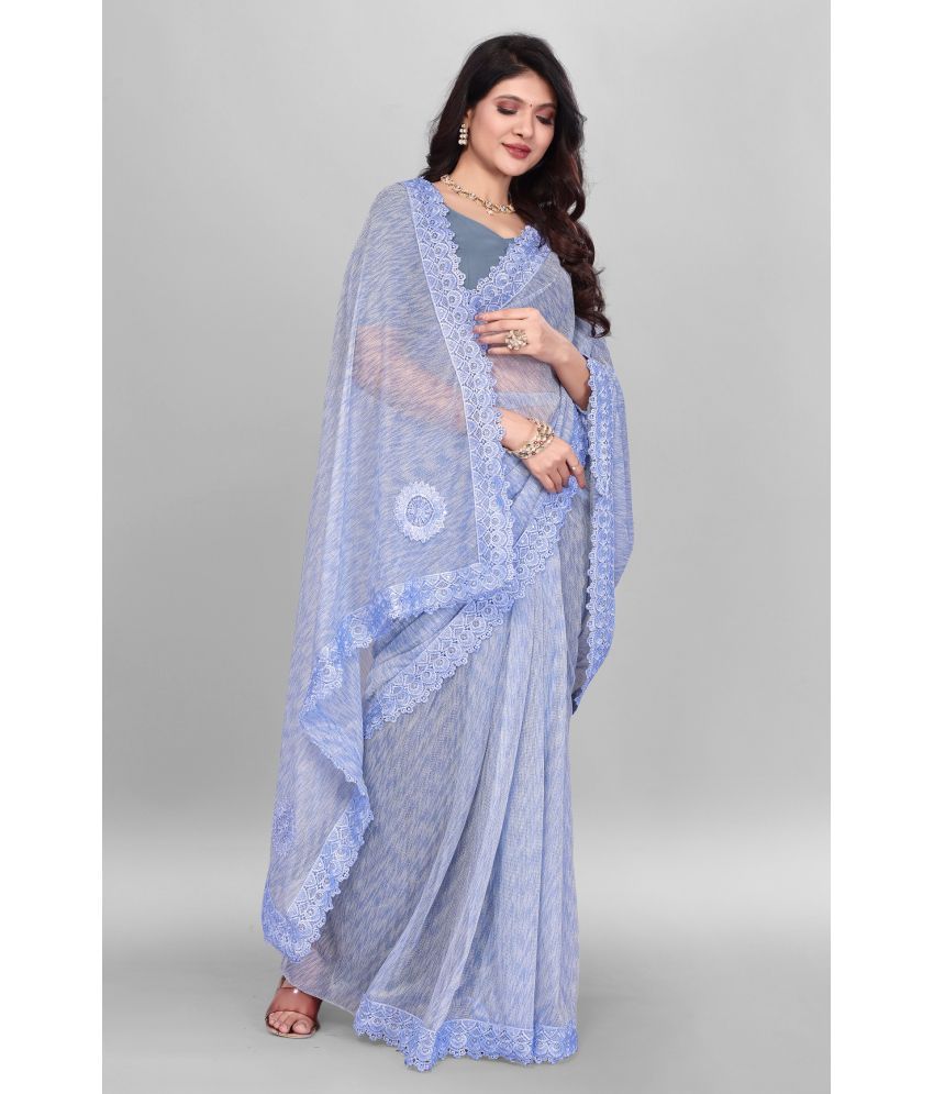     			JULEE Lycra Self Design Saree With Blouse Piece ( SkyBlue , Pack of 1 )