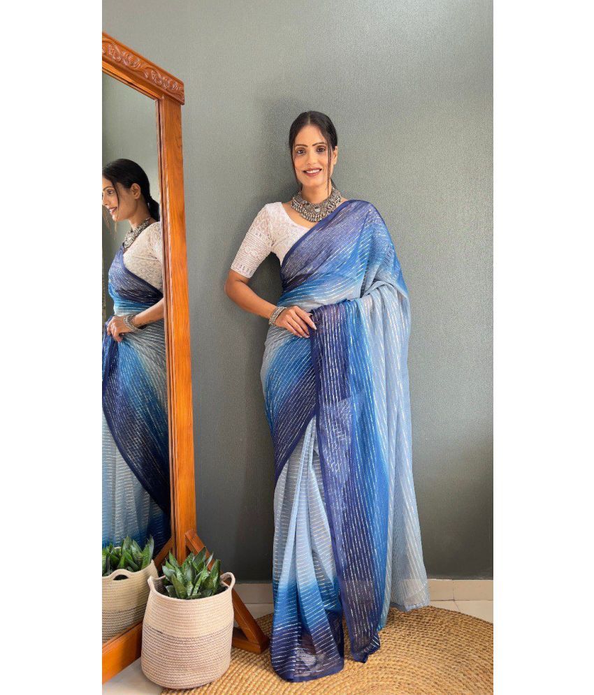     			KV Fashion Chiffon Striped Saree With Blouse Piece ( SkyBlue , Pack of 1 )