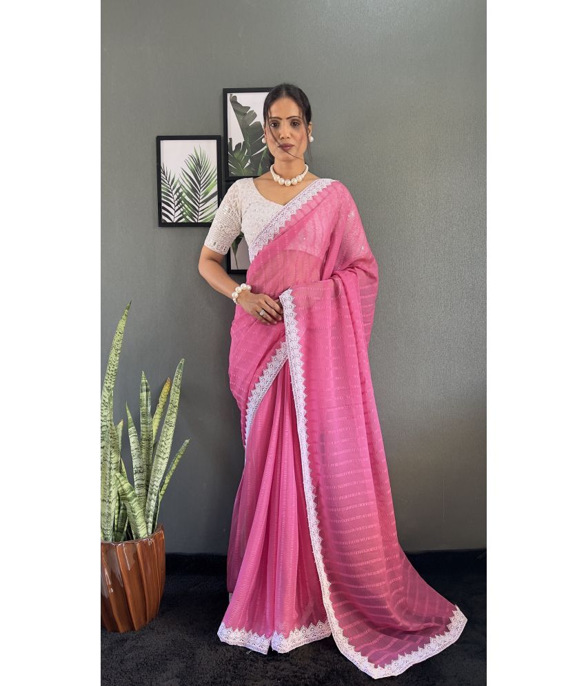     			KV Fashion Chiffon Striped Saree With Blouse Piece ( Pink , Pack of 1 )