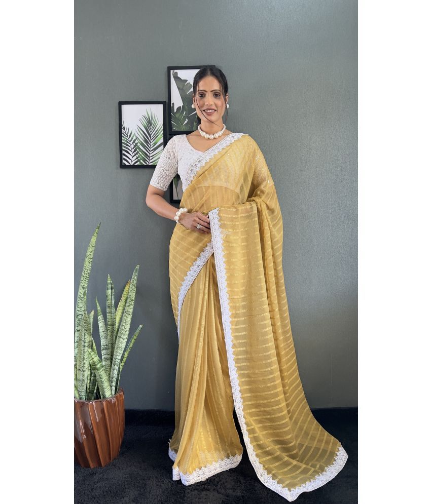     			KV Fashion Chiffon Striped Saree With Blouse Piece ( Yellow , Pack of 1 )