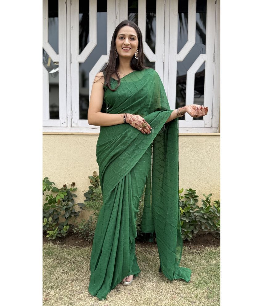     			KV Fashion Chiffon Striped Saree With Blouse Piece ( Green , Pack of 1 )