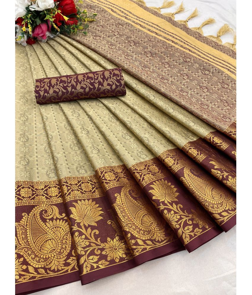     			KV Fashion Cotton Silk Woven Saree With Blouse Piece ( Brown , Pack of 1 )