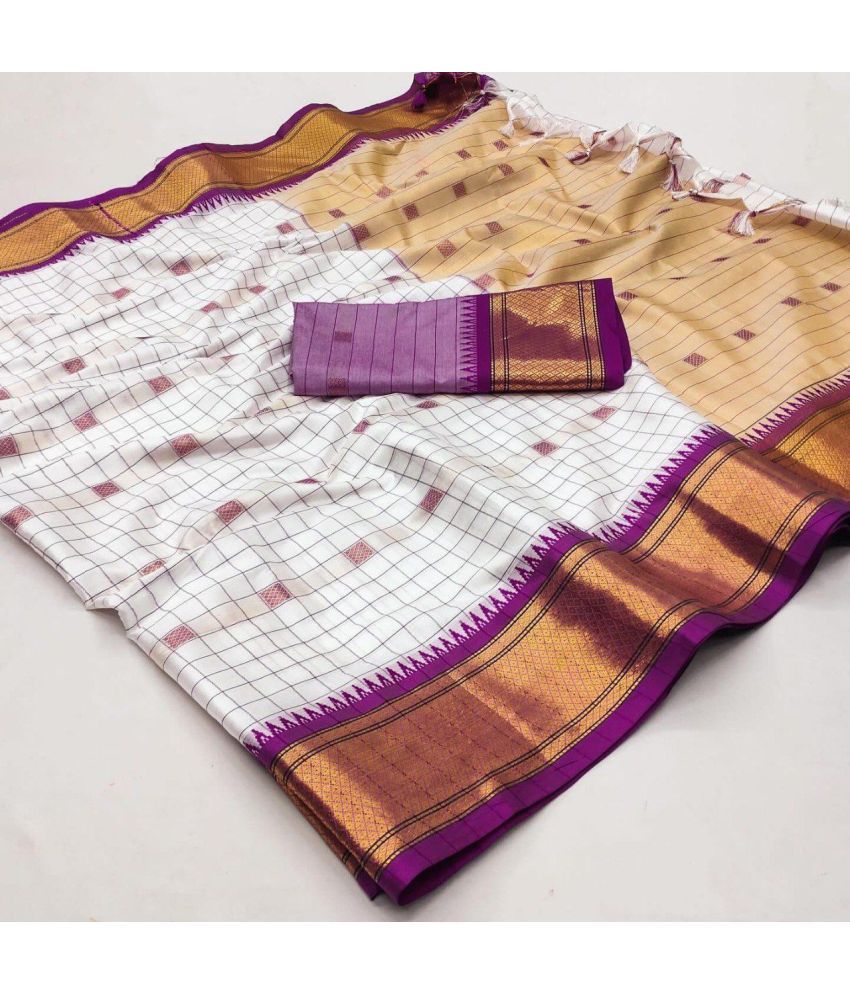     			KV Fashion Cotton Silk Woven Saree With Blouse Piece ( Purple , Pack of 1 )