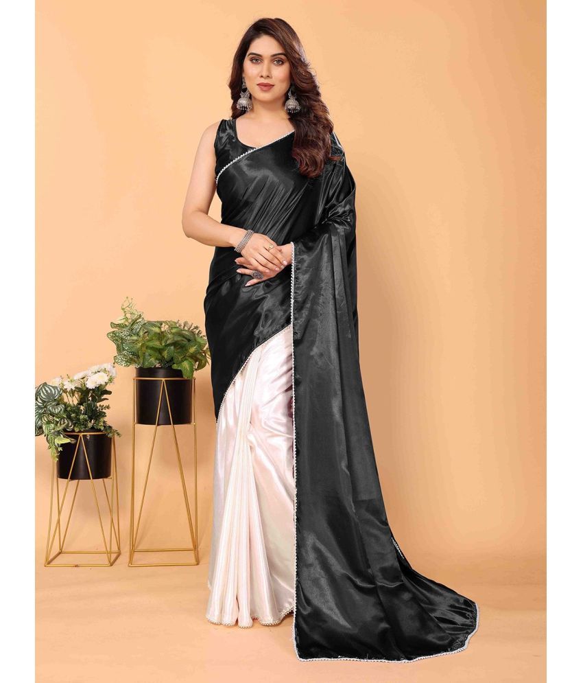     			KV Fashion Satin Solid Saree With Blouse Piece ( Black , Pack of 1 )