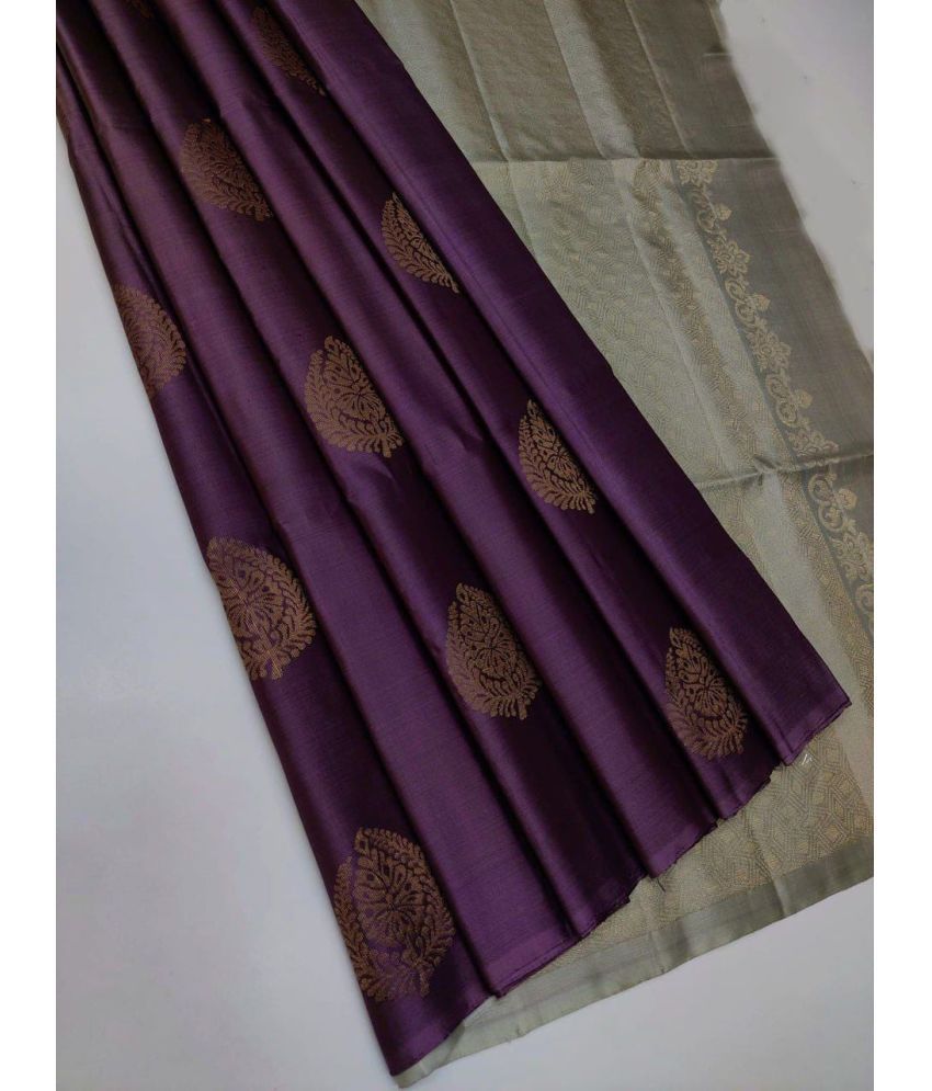     			KV Fashion Silk Blend Embellished Saree With Blouse Piece ( Purple , Pack of 1 )