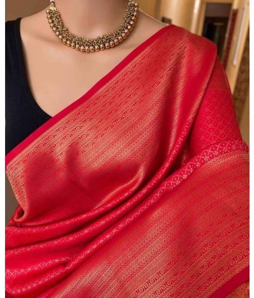     			KV Fashion Silk Blend Embellished Saree With Blouse Piece ( Red , Pack of 1 )