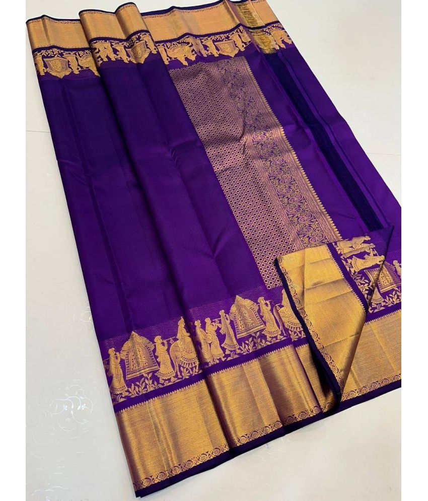     			KV Fashion Silk Blend Solid Saree With Blouse Piece ( Purple , Pack of 1 )