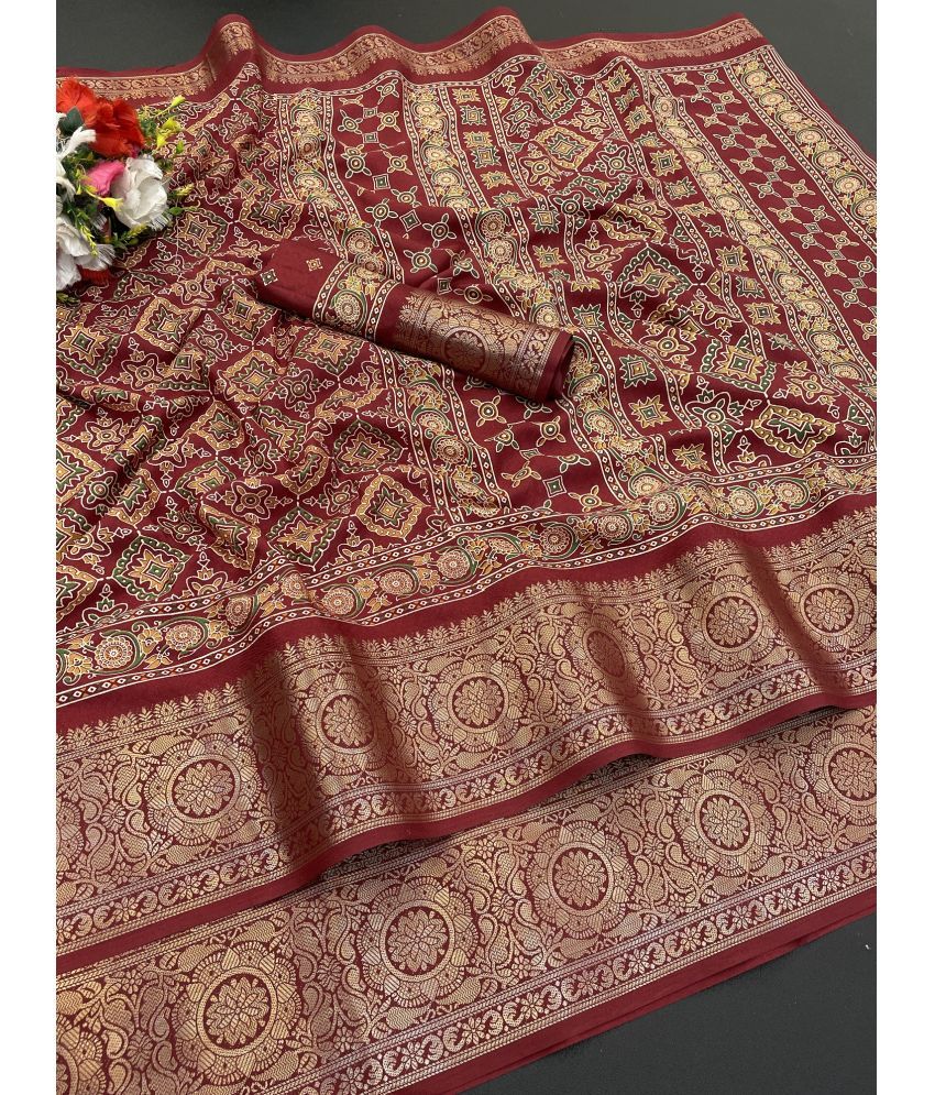     			KV Fashion Silk Printed Saree With Blouse Piece ( Maroon , Pack of 1 )