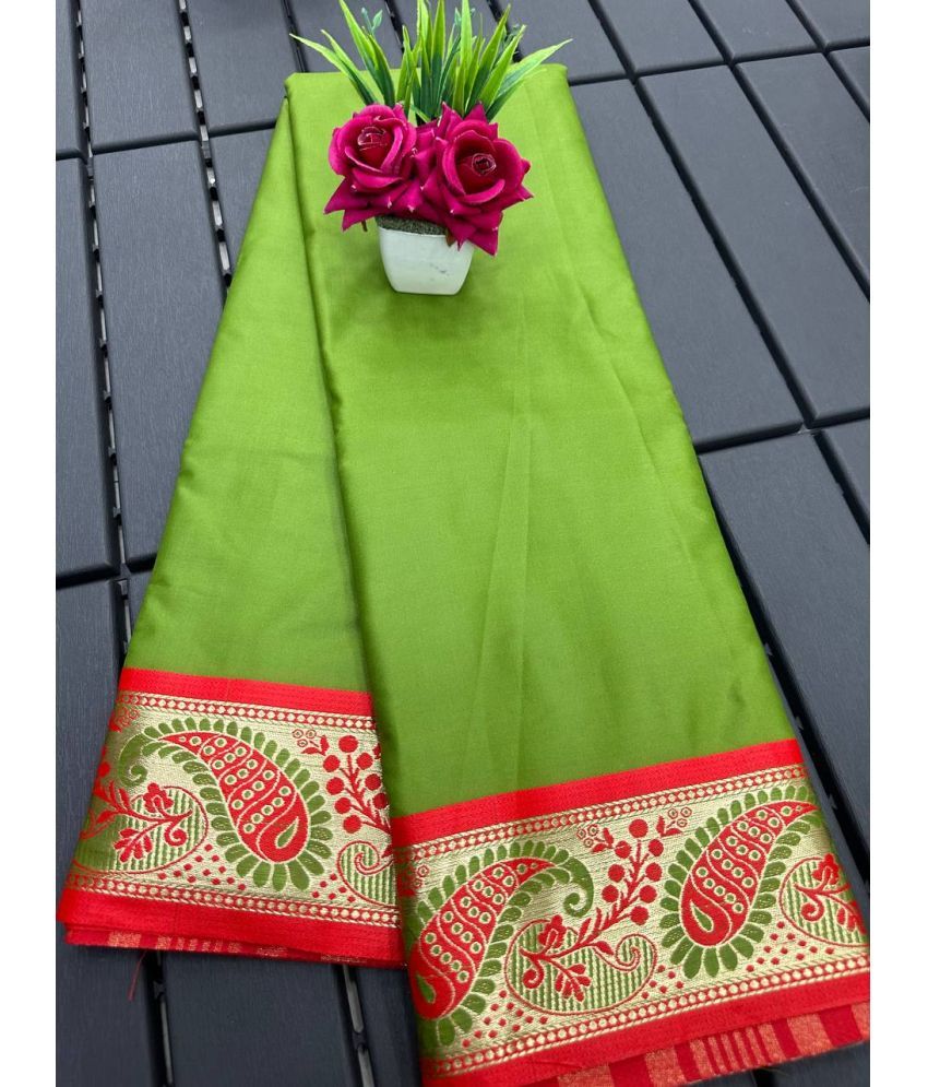     			KV Fashion Silk Woven Saree With Blouse Piece ( LightGreen , Pack of 1 )