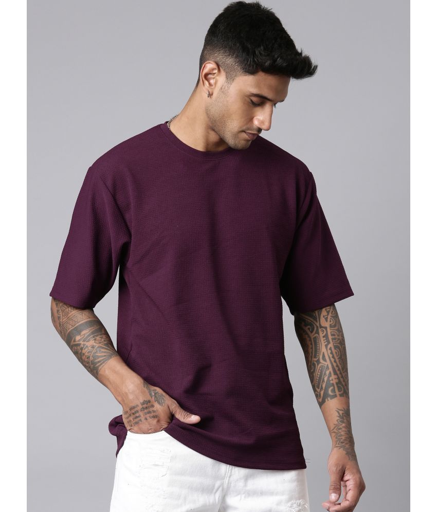     			LEWEL Polyester Oversized Fit Solid 3/4th Sleeves Men's Round T-Shirt - Maroon ( Pack of 1 )