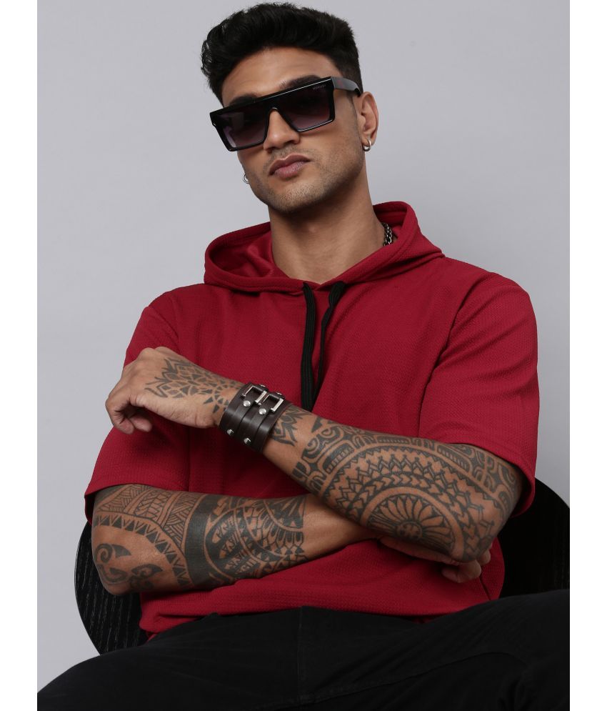     			LEWEL Polyester Regular Fit Solid Half Sleeves Men's Hooded T-Shirt - Red ( Pack of 1 )