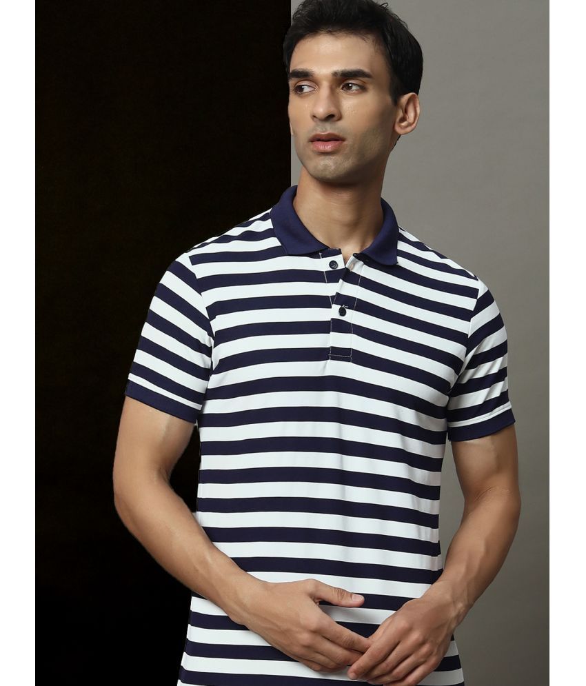     			OGEN Pack of 1 Cotton Blend Regular Fit Striped Half Sleeves Men's Polo T Shirt ( Navy Blue )