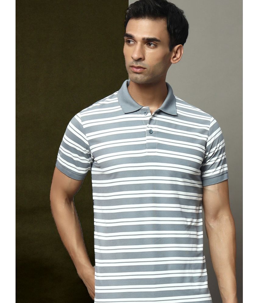     			OGEN Pack of 1 Cotton Blend Regular Fit Striped Half Sleeves Men's Polo T Shirt ( Grey )