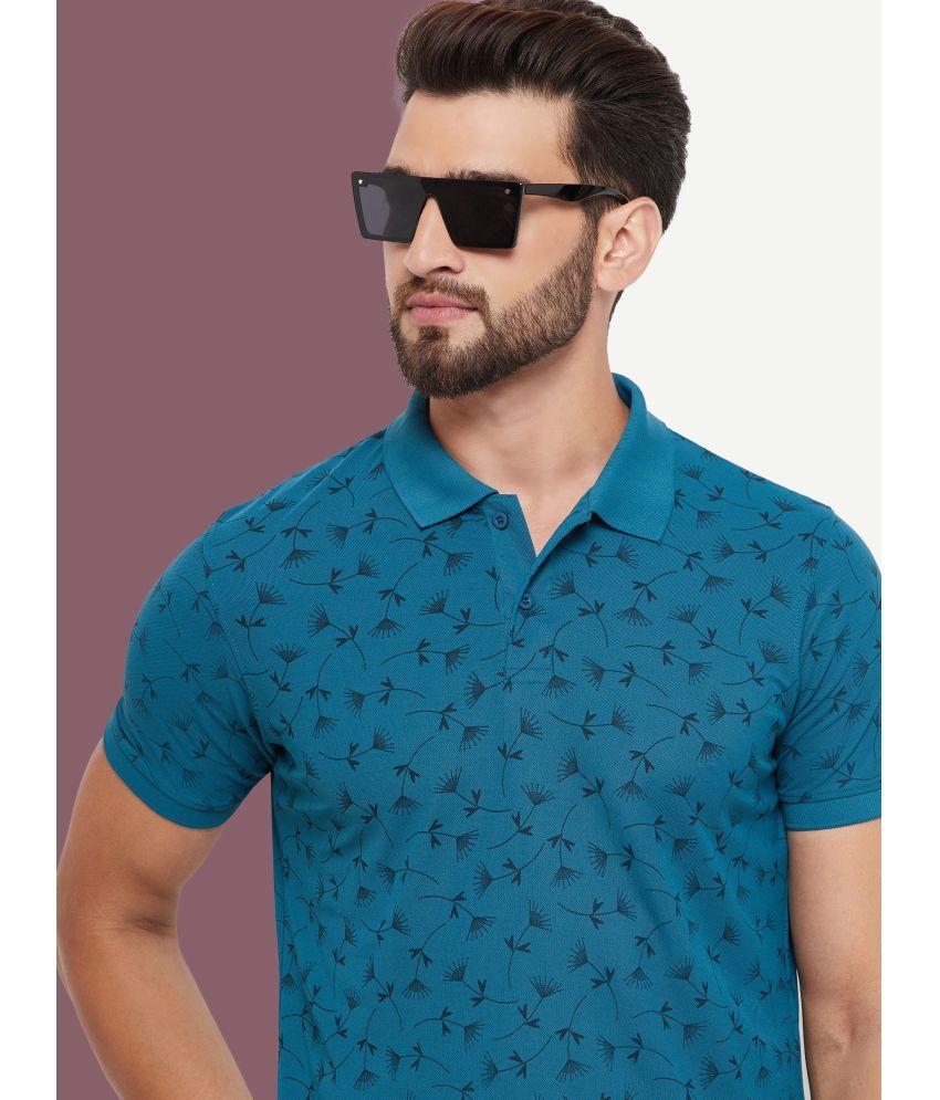     			OGEN Pack of 1 Cotton Blend Regular Fit Printed Half Sleeves Men's Polo T Shirt ( Teal Blue )