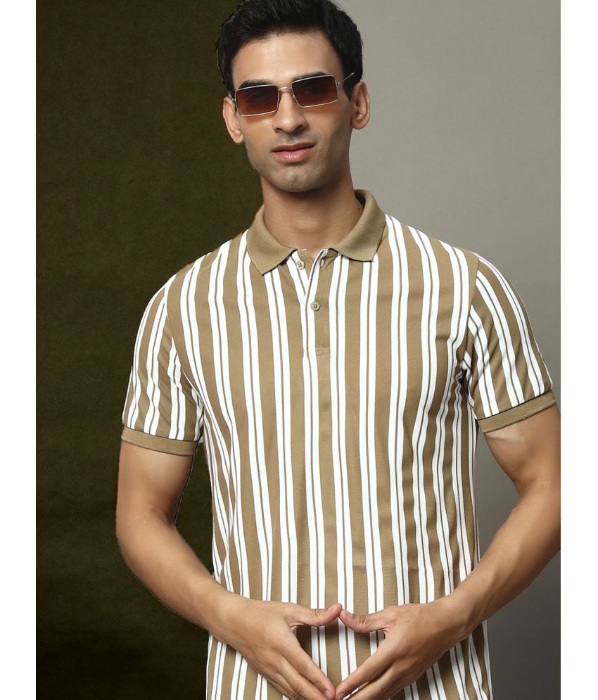     			OGEN Pack of 1 Cotton Blend Regular Fit Striped Half Sleeves Men's Polo T Shirt ( Brown )