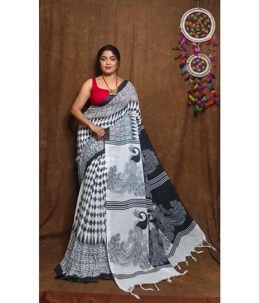     			SARADA HANDLOOM Cotton Printed Saree With Blouse Piece ( Black , Pack of 1 )