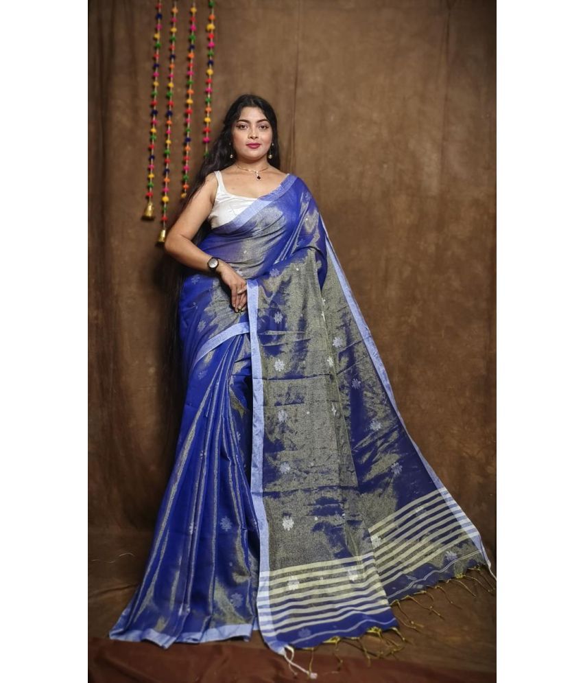     			SARADA HANDLOOM Cotton Printed Saree With Blouse Piece ( Blue , Pack of 1 )