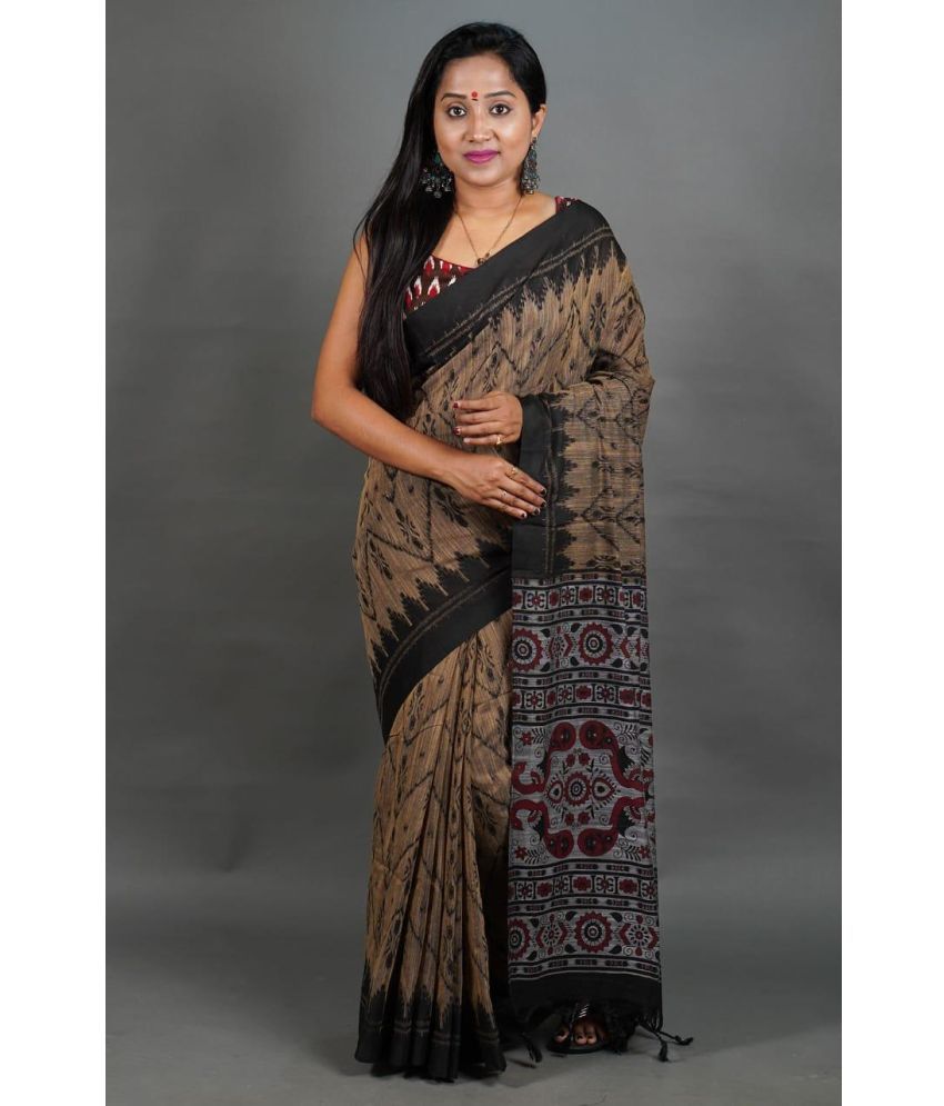     			SARADA HANDLOOM Cotton Printed Saree With Blouse Piece ( Khaki , Pack of 1 )