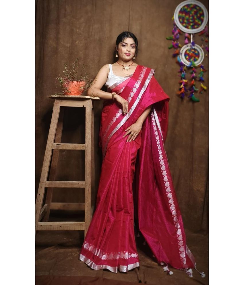     			SARADA HANDLOOM Cotton Printed Saree With Blouse Piece ( Pink , Pack of 1 )