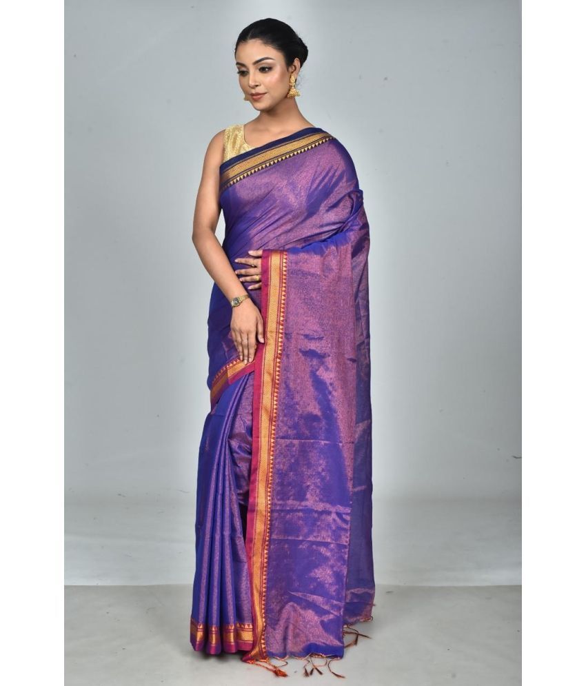     			SARADA HANDLOOM Cotton Woven Saree With Blouse Piece ( Purple , Pack of 1 )